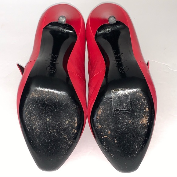 Alexander Mc Queen Red Italy Leather Buckle Heel Ankle Boots 38.5 US 8 - Picture 12 of 14